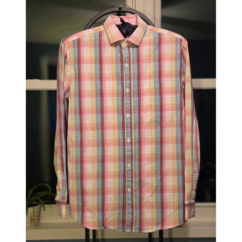 Galaxy by‎ Harvic Plaid Button-Up Shirt Long Sleeve Menswear Size Medium